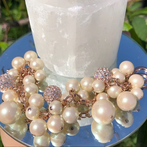 Carolee Elegant Pearl and Champagne Pink Gold Charm Pave Gloves Bracelet - Picture 7 of 7